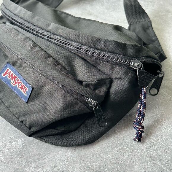 Vintage 90s Jansport Black Fanny Pack Bum Waist Bag Unisex - Picture 8 of 11